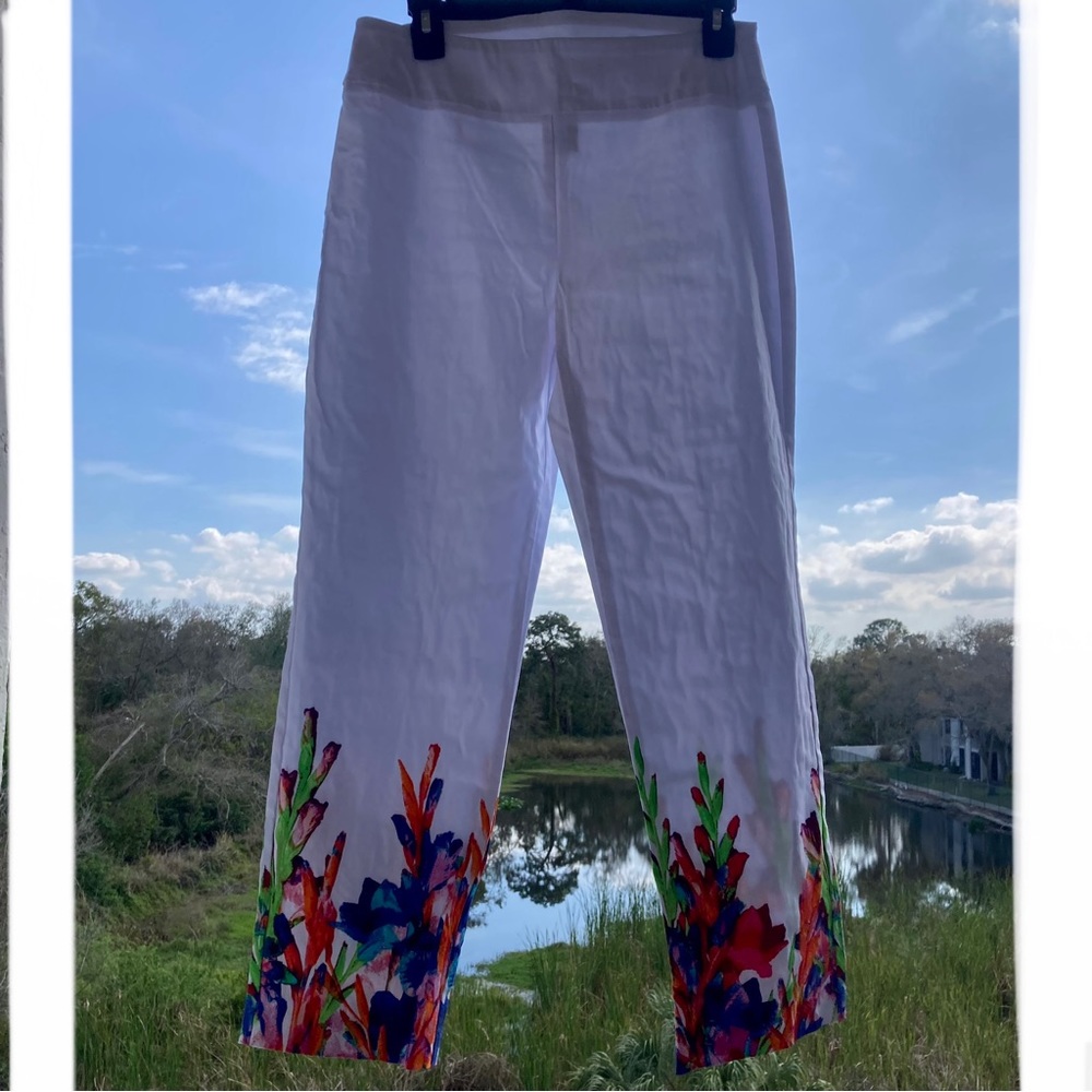 attyre pants White Art Paint Print Pull On Capri Pants Summer Beach Size 8P